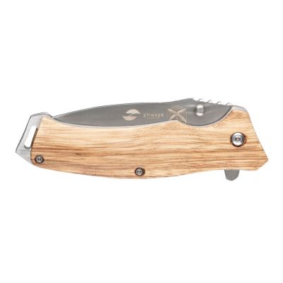 Нож складной Stinger, 110 мм, (серебристый), материал рукояти: дерево/сталь (светло-коричневый)-1