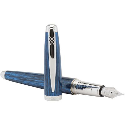 Ручка перьевая Pierre Cardin MAJESTIC с колпачком на резьбе, синий/черный/серебро-1