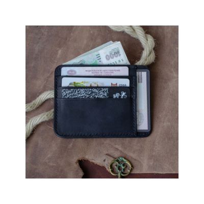 Картхолдер кожаный для автодокументов, черный-3