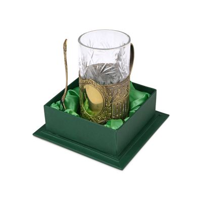 Подстаканник с хрустальным стаканом Базовый-Л, золотистый/прозрачный-0