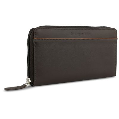 Кошелёк женский BUGATTI Banda, с защитой данных RFID, коричневый, кожа/полиэстер, 18,5х2х10 см-0