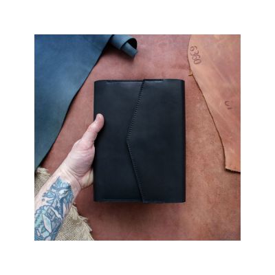 Блокнот кожаный А5 на кольцах, черный-6